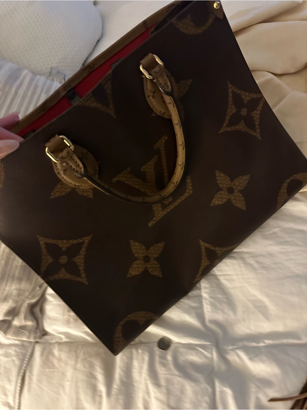 Luxury Louis Vuitton Monogram Onthego Tote Bag with Red Interior